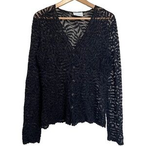 Hanky Panky Black Lace Long Sleeve Button Down Size S